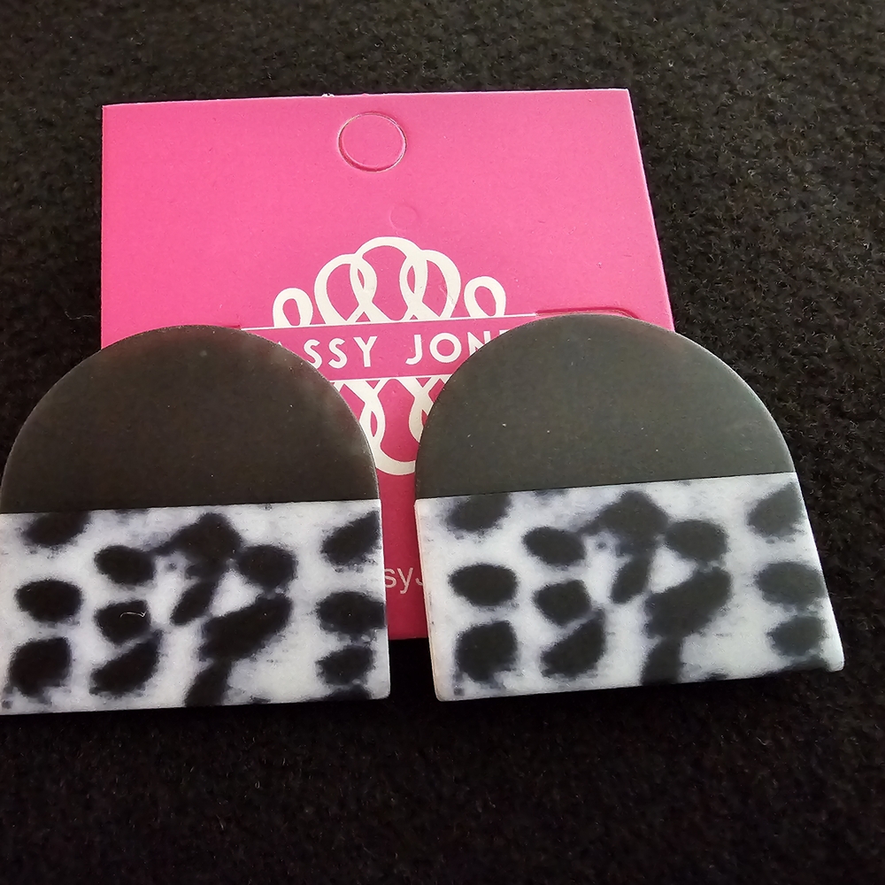 Sassy Jones Black and Grey Leopard Zaria Mini Luxe Earrings
